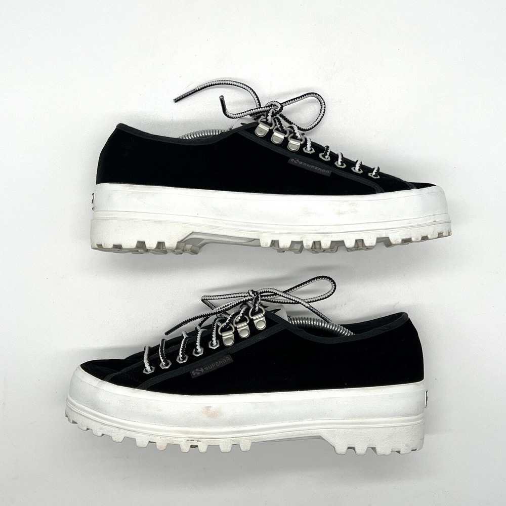 ALEXA CHUNG SUPERGA Sneaker 8 Black Platform Edition Velvet 2748 Lug Sole Chunky - Picture 5 of 14